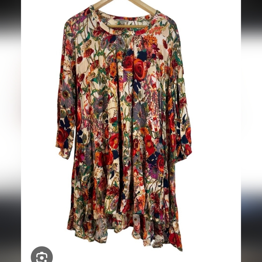Jodifl Women’s Dress Size M Floral Multicolor Boho Chic Flowy Ruffle Hem Casual